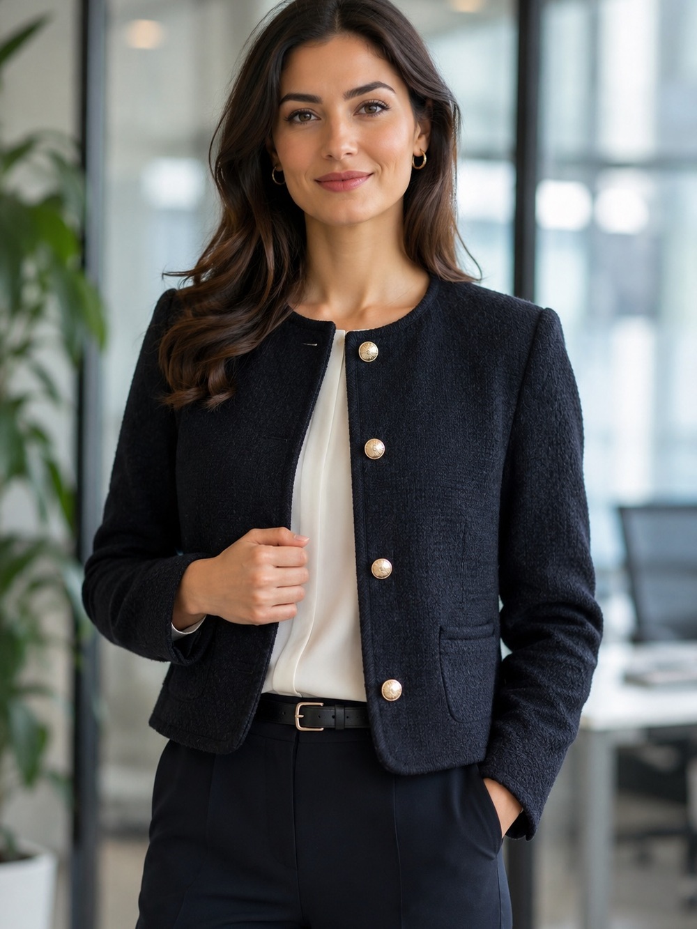 Urban Revivo Black Tweed Cropped Jacket | Size 4